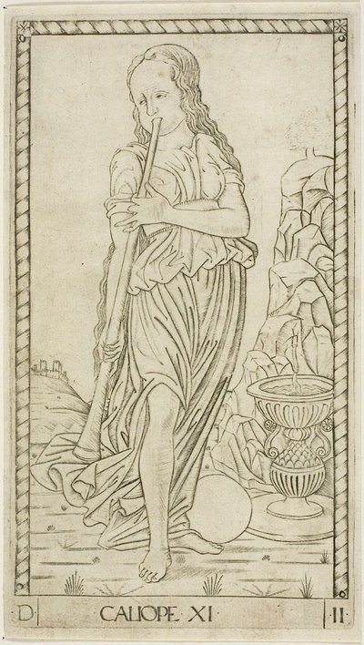 Calliope, tallerken elleve fra Apollo and the Muses af Master of the E Series Tarocchi