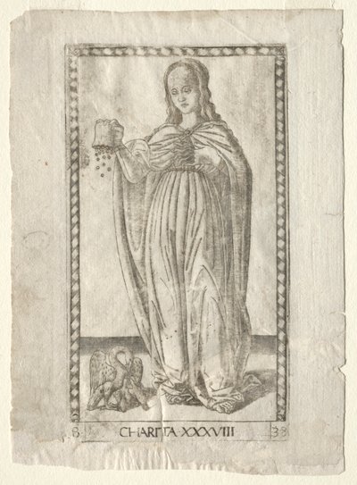 Charity from the Tarocchi, serie B: Cosmic Principles & Virtues, #38, før 1467. af Master of the E Series Tarocchi