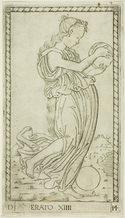 Erato, tallerken fjorten fra Apollo and the Muses af Master of the E Series Tarocchi