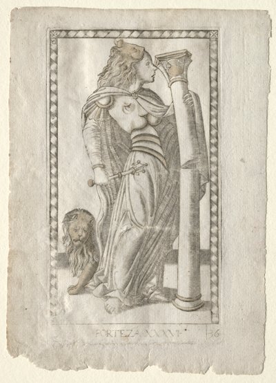 Forteza fra Tarocchi, serie B: Cosmic Principles & Virtues, #36, før 1467. af Master of the E Series Tarocchi