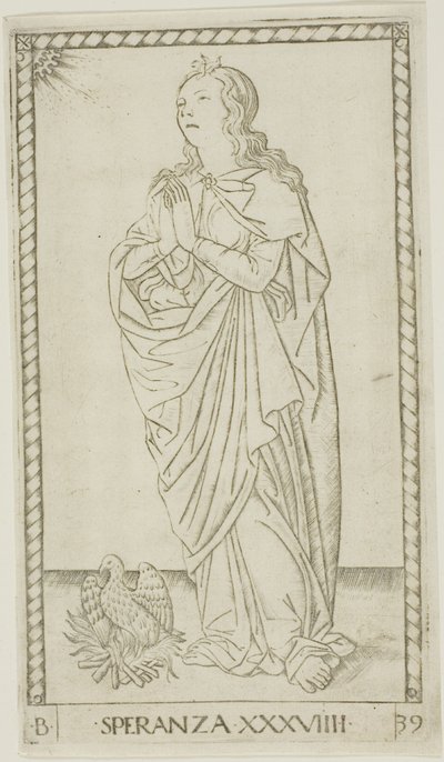 Hope, plade 39 fra Genii and Virtues af Master of the E Series Tarocchi