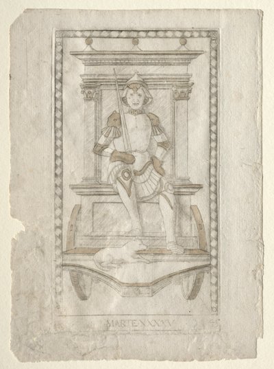 Mars fra Tarocchi, serie A: Firmaments of the Universe, #45, før 1467. af Master of the E Series Tarocchi