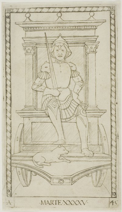 Mars, plade 45 fra Planets and Spheres af Master of the E Series Tarocchi