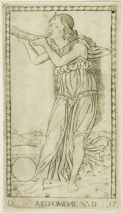 Melpomene, plade sytten fra Apollo og muserne af Master of the E Series Tarocchi