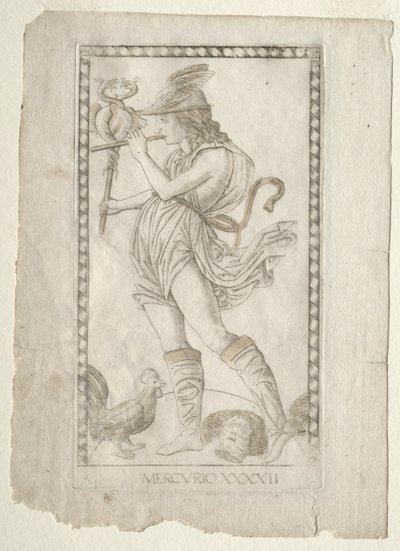 Mercury from the Tarocchi, serie A: Firmaments of the Universe, #42, før 1467. af Master of the E Series Tarocchi