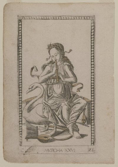 Musik fra Tarocchi, serie C: Liberal Arts, #26, før 1467. af Master of the E Series Tarocchi