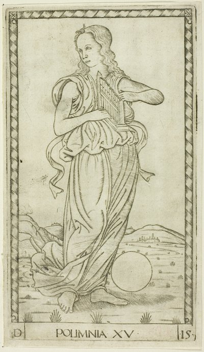 Polyhymnia, plade femten fra Apollo og muserne af Master of the E Series Tarocchi