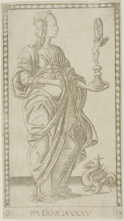 Prudence, plade 35 fra Genii and Virtues af Master of the E Series Tarocchi