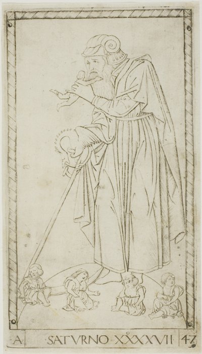 Saturn, plade 47 fra Planets and Spheres af Master of the E Series Tarocchi