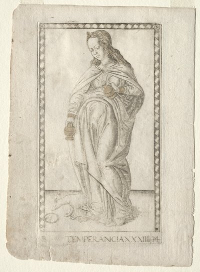 Temperance fra Tarocchi, serie B: Cosmic Principles & Virtues, #34, før 1467. af Master of the E Series Tarocchi