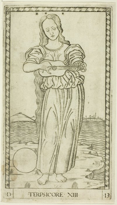 Terpsichore, tallerken tretten fra Apollo and the Muses af Master of the E Series Tarocchi