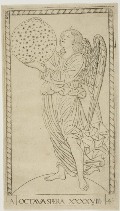 Englen og den ottende sfære, plade 48 fra Planets and Spheres af Master of the E Series Tarocchi