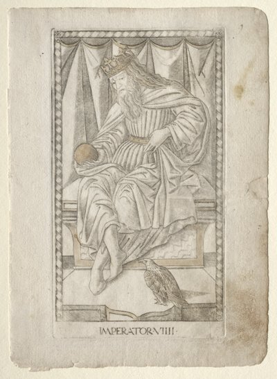 The Emperor from the Tarocchi, serie E: Conditions of Man, #9, før 1467. af Master of the E Series Tarocchi