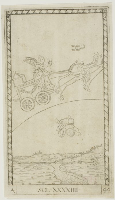 Solen, plade 44 fra Planets and Spheres af Master of the E Series Tarocchi
