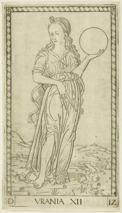 Urania, plade tolv fra Apollo og muserne af Master of the E Series Tarocchi