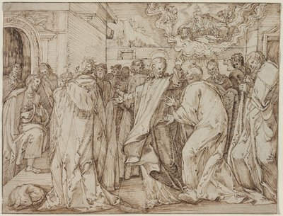 Lignelsen om hyldestpengene, ca. 15801600. af Master of the Egmont Albums