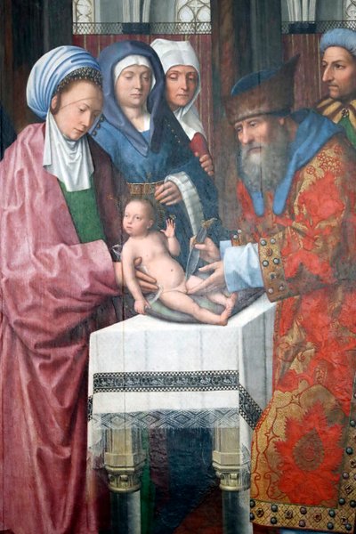 Evora Museum. Mester af Evora-altertavlen. Kristi omskærelse. Olie på panel. Flamsk skole 1500. Portugal. af Master of the Evora Altarpiece
