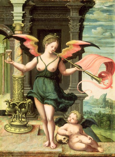 An Allegory of Fame (panel) af Master of the Female Half Lengths