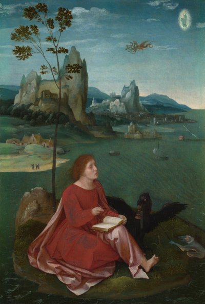 Sankt Johannes på Patmos af Master of the Female Half Lengths