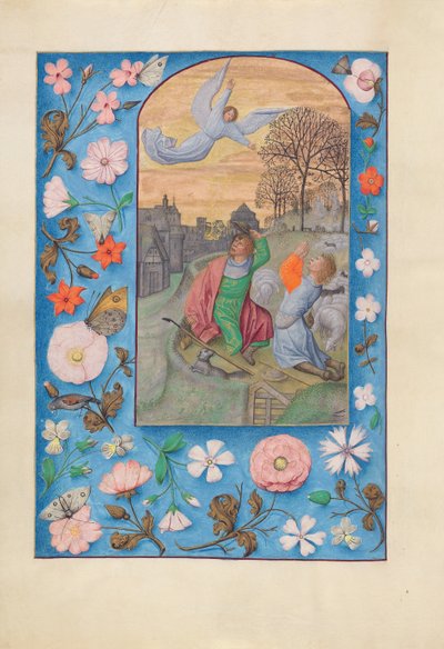 Dronning Isabella den katolske, dronning af Spaniens åbningstider: Fol. 131v, Bebudelse..., ca. 1500. af Master of the First Prayerbook of Maximillian