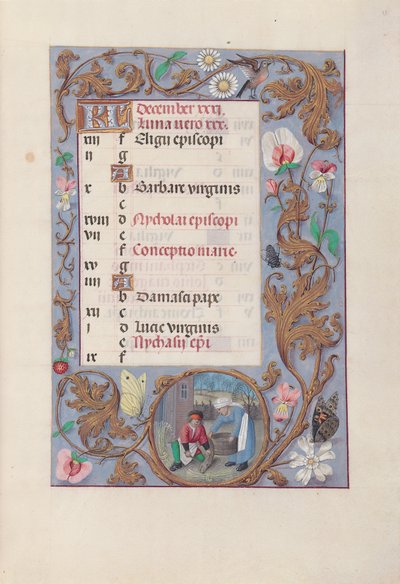 Dronning Isabella den Katolskes timer, dronning af Spanien:  Fol. 13r, december af Master of the First Prayerbook of Maximillian