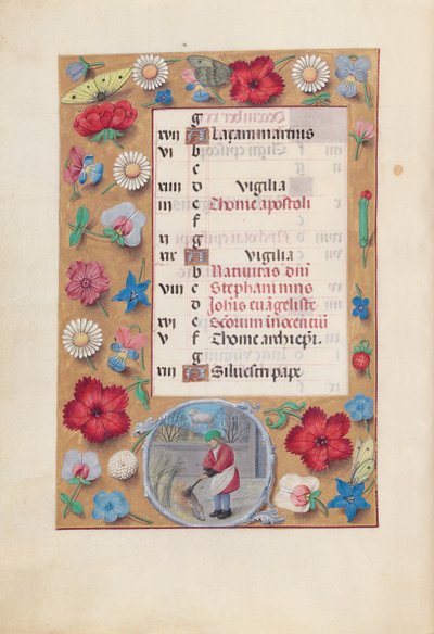 Hours of Dronning Isabella den Katolik, Dronning af Spanien: Fol. 13v, december, ca. 1500. af Master of the First Prayerbook of Maximillian