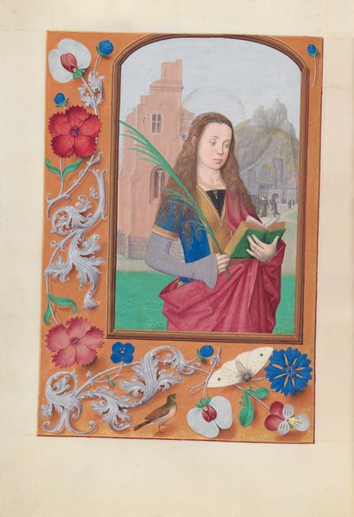 Dronning Isabella den Katolskes timer, dronning af Spanien:  Fol. 191v, Sankt Barbara af Master of the First Prayerbook of Maximillian
