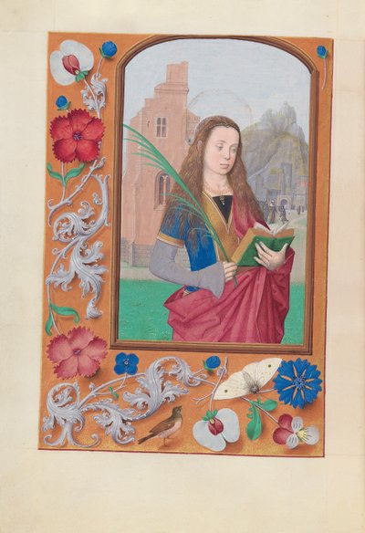 Hours of Dronning Isabella den Katolik, Dronning af Spanien: Fol. 191v, St. Barbara, ca. 1500. af Master of the First Prayerbook of Maximillian