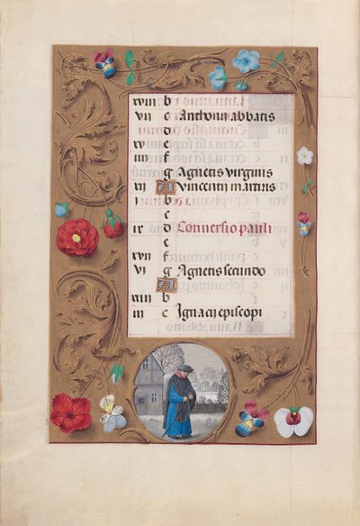 Hours of Dronning Isabella den Katolik, Dronning af Spanien: Fol. 2v, januar - Snelandskab, ca. 1500. af Master of the First Prayerbook of Maximillian