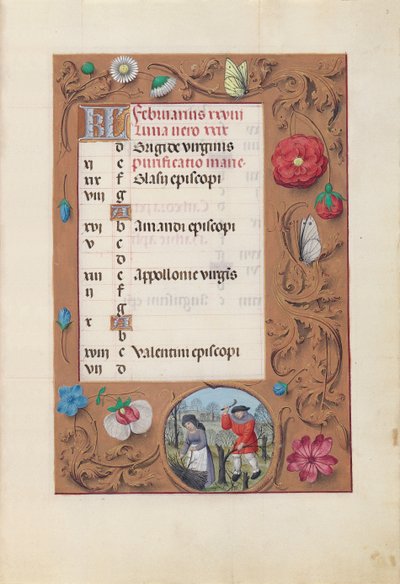 Dronning Isabella den katolske, dronning af Spaniens åbningstider: Fol. 3r, februar, ca. 1500. af Master of the First Prayerbook of Maximillian