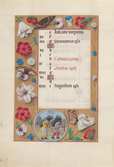 Hours of Dronning Isabella den Katolik, Dronning af Spanien: Fol. 3v, februar, ca. 1500. af Master of the First Prayerbook of Maximillian
