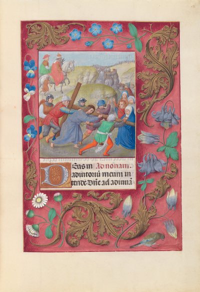 Hours of Dronning Isabella den Katolik, Dronning af Spanien: Fol. 69r, Kristus der bærer korset, ca. 1500. af Master of the First Prayerbook of Maximillian