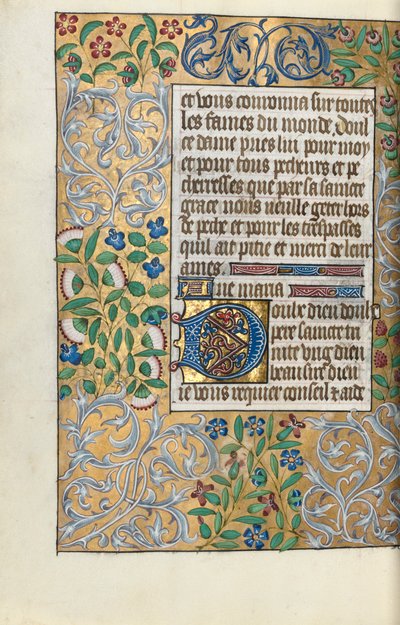 Timebog Brug af Rouen: fol. 151v, Udførlig kant af løv, ca. 1470. af Master of the Geneva Latini