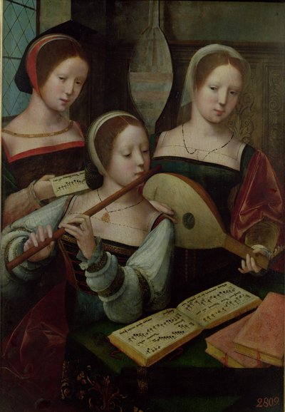 Tre musikere (tempera på panel) af Master of the Half Figures
