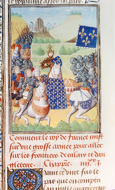 Harley 4380 fol.196v Kong Charles VI (1366-1422) af Frankrig leder en ekspedition mod Calais, fra del 2 bind IV af 