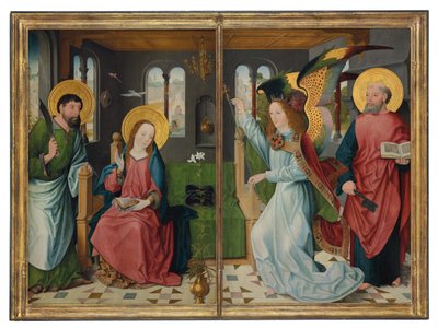 Bebudelsen, med de hellige Bartholomew og Peter, to vinger fra en altertavle af Master of the Holy Kinship