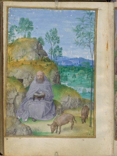 Sankt Antonius abbed i ørkenen, miniature fra Emerson-White Hours. af Master of the Houghton Miniatures