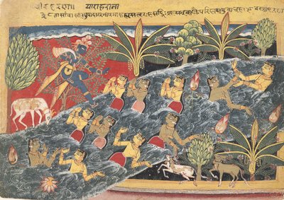 The Gopis bønfalder Krishna om at returnere deres tøj..., ca. 1560-65. af Master of the Isarda
