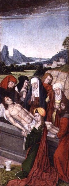 The Entombment (grisailleolier på panel) af Master of the Legend of St. Ursula (circle)