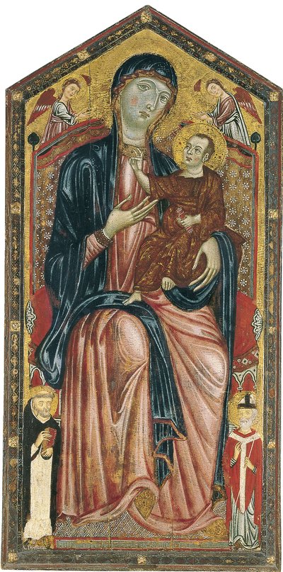 Jomfruen og barnet tronede med de hellige Dominic, Martin og to engle af Master of the Magdalen