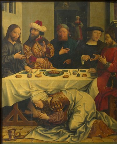 Kristus i farisæeren Simons hus, ca 1510-1520. af Master of the Magdalen Legend