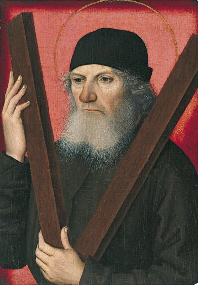 Portræt af en mand som Saint Andrew af Master of the Magdalen Legend