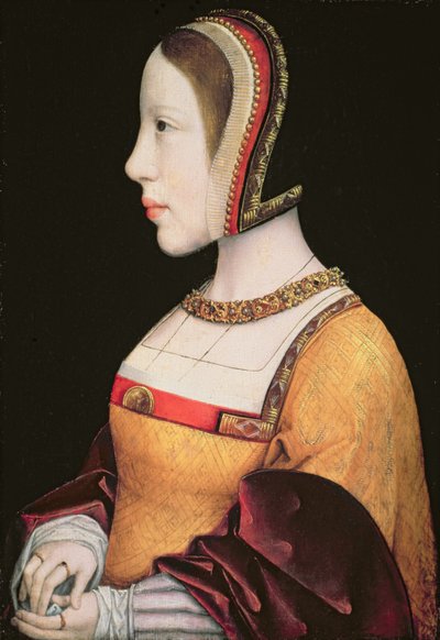 Dronning Elisabeth von Habsburg (1501-26) af Danmark (1501-26) ca.1514-15 (olie på egetræsplade) af Master of the Magdalen Legend