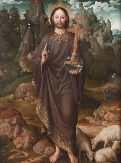 Hollandsk: Christus als Salvator Mundi Salvator Mundi i et landskab af Master of the Mansi Magdalen