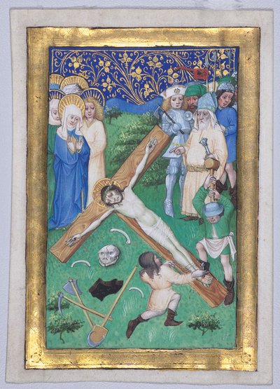 Blad fra en timebog: Kristus bliver naglet til korset af Master of the Maximilian Schoolbooks