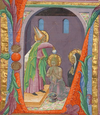 Indledende L: Sankt Augustins dåb af Master of the Osservanza