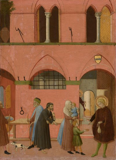 Sankt Antonius deler sin rigdom ud til de fattige, ca. 1430-1435 (tempera på poppeltavle) af Master of the Osservanza