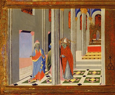 St. Ambrosius nægter romersk kejser Theodosius I den Store adgang til kirken i Milano, 1436 tempera på paneldetalje af 741548 af Master of the Osservanza
