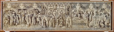Narbonne-alteret: Kristus taget til fange, hånet, tornekrone, korsfæstelse, gravlæggelse, opstandelse ... af Master of the Parement of Narbonne