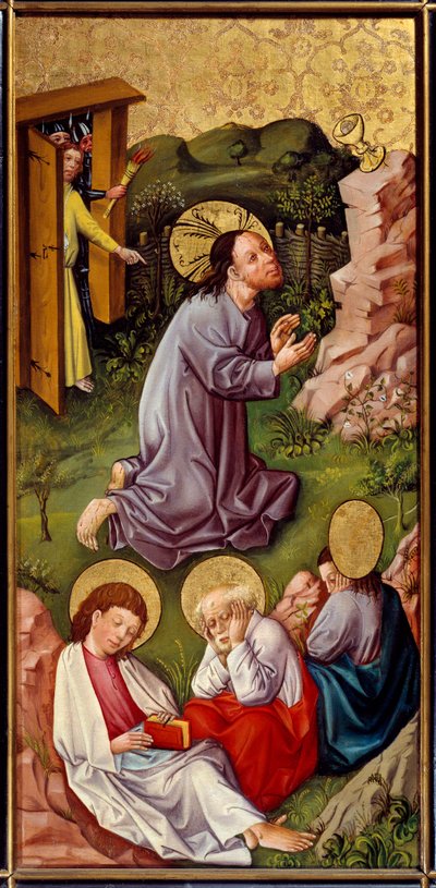 Kristus i Olivenhaven Maleri på træ af Mesteren af Øvre Rhinen (1400-tallet) 1460 Lyon, Musee des Beaux Arts af Master of the Rhine